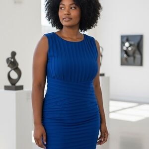 Scarlett Nite Royal Blue Pleated Sheath Dress Size 16 Sleeveless Cocktail Party